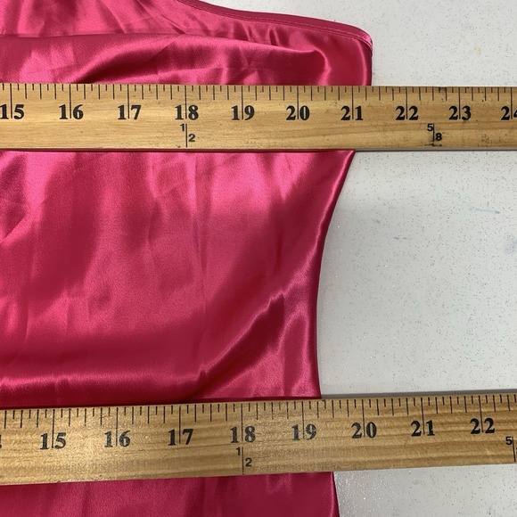 A New Day Satin Hot Pink Slip Dress Midi Sleeveless XXL 2XL Ruched Front Spring - Picture 7 of 7